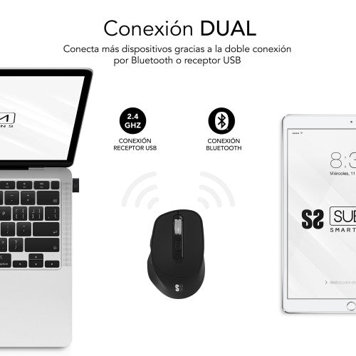 SUBBLIM Ratón CURVE ERGO DUAL MOUSE BATTERY BLACK - imagen 2
