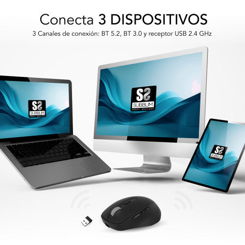SUBBLIM Ratón CURVE ERGO DUAL MOUSE BATTERY BLACK - imagen 3