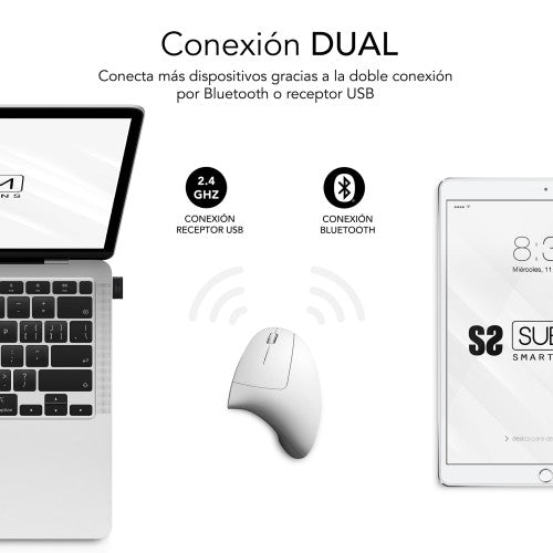 SUBBLIM Ratón GLIDE VERTICAL ERGO DUAL MOUSE BATTERY WHITE - imagen 2