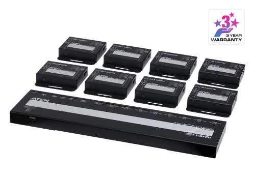 ATEN DISTRIBUIDOR / SPLITTER HDMI 4K SOBRE CAT 6 DE 8 PUERTOS EN KIT, CON 8 RECEPTORES, SALIDA HDMI LOCAL Y POC (VS1828KIT-AT-G) - imagen 1