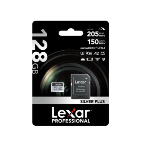 LEXAR 128GB LEXAR HIGH-PERFORMANCE SILVER PLUS MICROSDXC UHS-I, UP TO 205MB/S READ 150MB/S WRITE C10 A2 V30 U3,WITH ADAPTER - imagen 2