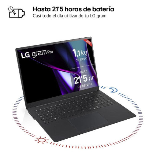 LG PORTATIL (16Z90SP-K.AA75B) GRAM PRO 16" 16Z90SP/ WINDOWS 11 HOME/ I7 155H TUBOBOOST/16GB LPDDR5/ 512 GB SSD/ IRIS ARC/ 1,2KG/ 23,5H - imagen 2