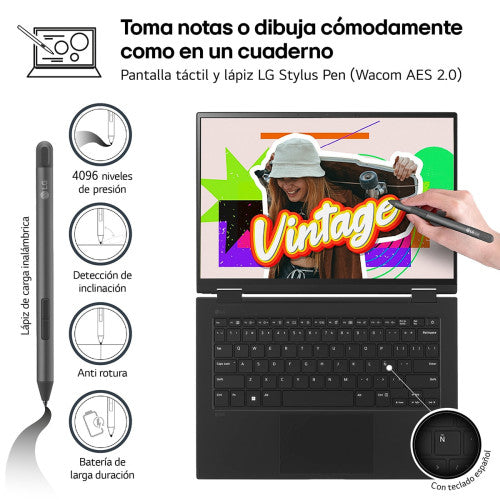 LG PORTATIL GRAM 2 EN 114T90S. W11 HOME. INTEL CORE ULTRA 7. 16GB. 512GB SSD. 1,2KG - imagen 2