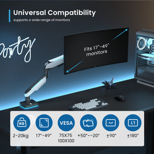 Ewent EW1509 soporte para monitor 124,5 cm (49") Negro, Blanco Escritorio - imagen 3