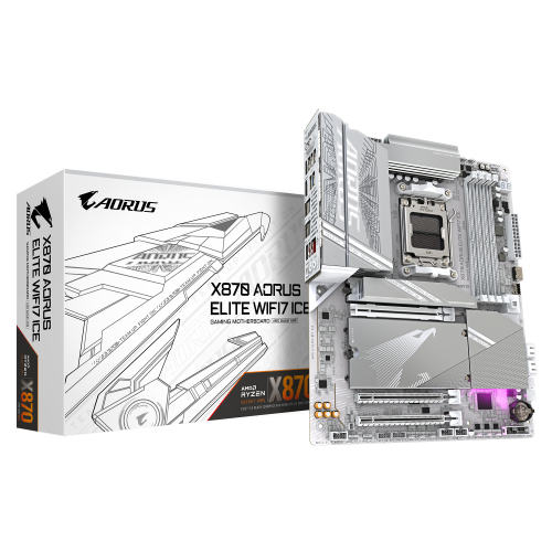 GIGABYTE Placa base X870 A ELITE WF7 ICE - Compatible con CPUs AMD Ryzen 9000, VRM digital de 16+2+2 fases, hasta 8000MHz DDR5 (OC), 4xPCIe 5.0 + 4xM.2, Wi-Fi 7, LAN 2.5GbE, USB 3.2 Gen 2x2 - imagen 1