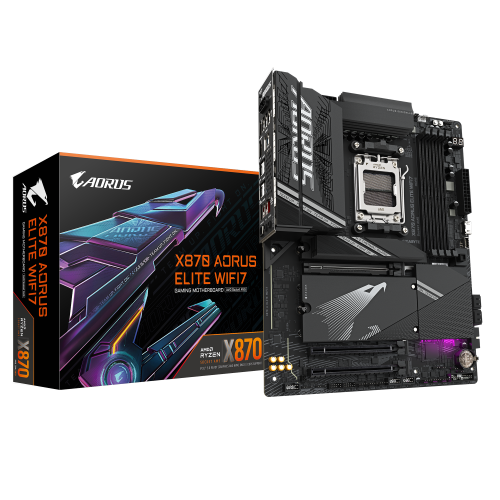 GIGABYTE Placa base X870 A ELITE WIFI7 - Compatible con CPUs AMD Ryzen 9000, VRM de 16+2+2 fases, hasta 8000MHz DDR5 (OC), 4xPCIe 5.0 + 4xM.2, Wi-Fi 7, LAN 2.5GbE, USB 3.2 Gen 2x2 - imagen 1
