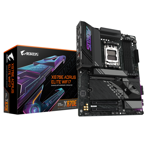 GIGABYTE Placa base X870E A ELITE WIFI7 - Compatible con CPUs AMD Ryzen 9000, VRM digital de 16+2+2 fases, hasta 8000MHz DDR5 (OC), 4xPCIe 5.0 + 4xM.2, Wi-Fi 7, LAN 2.5GbE, USB 3.2 Gen 2x2 - imagen 1