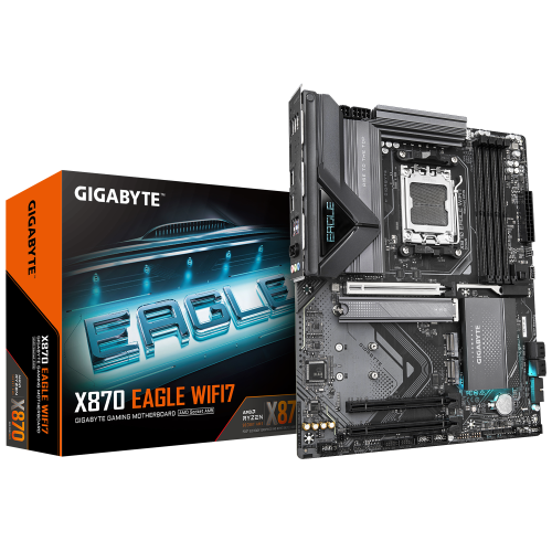 GIGABYTE Placa Base X870 EAGLE WIFI7 - Compatible con CPUs AMD Ryzen 9000, VRM de 14+2+2 fases, hasta 8000MHz DDR5 (OC), 4xPCIe 5.0 + 3xM.2, Wi-Fi 7, LAN 2.5GbE, USB 3.2 Gen 2x2 - imagen 1