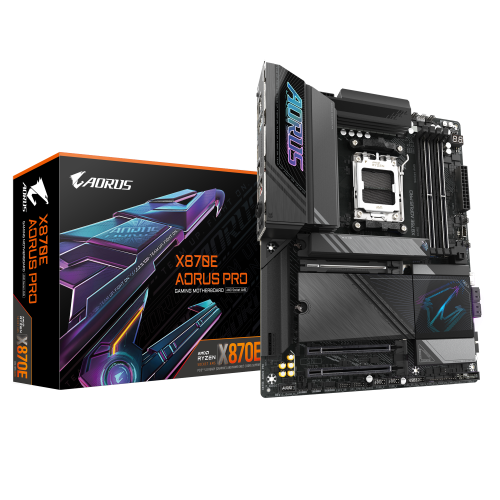 GIGABYTE Placa base X870E AORUS PRO - Compatible con CPUs AMD Ryzen 9000, VRM digital de 16+2+2 fases, hasta 8000MHz DDR5 (OC), 4xPCIe 5.0 + 4xM.2, Wi-Fi 7, LAN 2.5GbE, USB 3.2 Gen 2x2 - imagen 1
