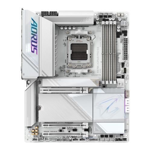 GIGABYTE Placa base X870E AORUS PRO ICE - Compatible con CPUs AMD Ryzen 9000, VRM digital de 16+2+2 fases, hasta 8000MHz DDR5 (OC), 4xM.2 + 4xPCIe 5.0, Wi-Fi 7, LAN 2.5GbE, USB 3.2 Gen 2x2 - imagen 2