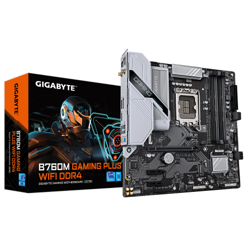 GIGABYTE B760M GAMING PLUS WIFI DDR4 Placa base - Compatible con procesadores Intel Core de 14ª generación, VRM de 4+1+1 fases, hasta 5333 MHz DDR4 (OC), 2xPCIe 4.0 M.2, Wi-Fi 6, LAN 1 GbE, USB 3.2 Gen 1 - imagen 1