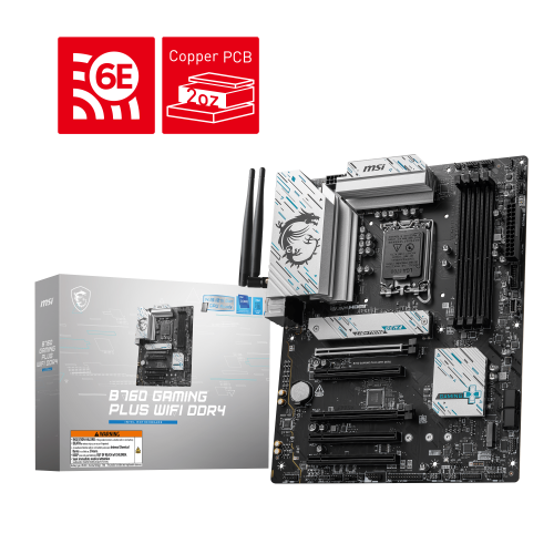 MSI PLACA MSI B760 GAMING PLUS WIFI DDR4,INTEL,1700,B760,4DDR4,192GB,HDMI+DP,4SATA+2M.2,6USB 3.2,2.5GB+WIFI6E+BT5.3,ATX - imagen 1