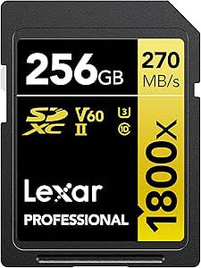 LEXAR 256GB PROFESSIONAL 1800X SDXC UHS-II CARDS, UP TO 280MB/S READ 210MB/S WRITE C10 V60 U3