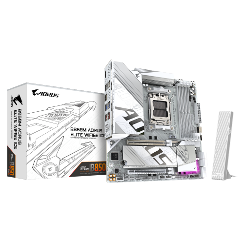 GIGABYTE B850M AORUS ELITE WIFI6E ICE Placa Base - Procesadores AMD Ryzen Serie 9000, 12+2+1 fases VRM digitales, hasta 8200MHz DDR5 (OC), 1xPCIe 5.0 + 1xPCIe 4.0 M.2, LAN 2.5, WIFI 7, USB 3.2 Gen 2 - imagen 1