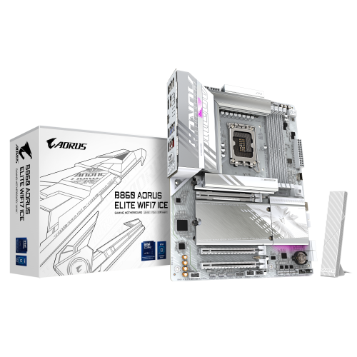 GIGABYTE B860 AORUS ELITE WIFI7 ICE Placa base - CPUs Intel Core Ultra, VRM de 14+1+2+1 fases, hasta 9200MHz DDR5, 1xPCIe 5.0 + 2xPCIe 4.0 M.2, LAN 2,5 GbE, WIFI 7, USB 4 - imagen 1