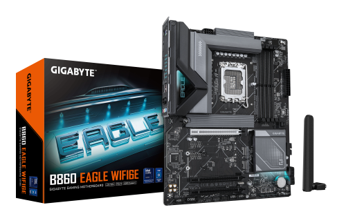 GIGABYTE B860 EAGLE WIFI6E Placa base - CPUs Intel Core Ultra, VRM de 12+1+2+1 fases, hasta 9066MHz DDR5, 1xPCIe 5.0 + 2xPCIe 4.0 M.2, LAN 2,5 GbE, WIFI 6E, USB 3.2 Gen 2x2 - imagen 1