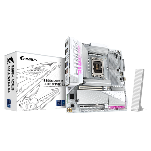 GIGABYTE B860M AORUS ELITE WF6E ICE Placa base - CPUs Intel Core Ultra, VRM de 12+1+2+1 fases, hasta 9200MHz DDR5, 1xPCIe 5.0 + 2xPCIe 4.0 M.2, LAN 2,5 GbE, WIFI 6E, USB 4 - imagen 1