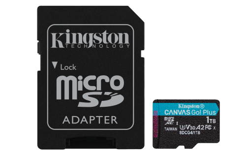 Kingston Technology Tarjeta microSDXC Canvas Go Plus Gen4 de 1 TB, 200 MB/s, A2 U3 V30 y adaptador - imagen 1
