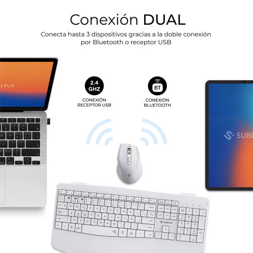 SUBBLIM Teclado con ratón COMBO DUAL OFFICE PROWAVE WHITE - imagen 2