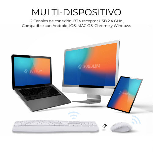 SUBBLIM Teclado con ratón COMBO DUAL OFFICE PROWAVE WHITE - imagen 3