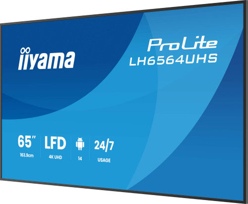 Iiyama MONITOR IIYAMA 65" 3840X2160, UHD VA DLED PANEL, HAZE 25% 500CD/M², LANDSCAPE AND PORTRAIT, SPEAKERS 2X 10W, 2X HDMIX 1X USB-C , USB 2.0 X2, WIFI, LAN, MEDIA PLAY USB PORT, CONTROL LAN / RS232C, IISIGNAGE2 (CMS/DMS), ANDROID 14 (LH654UHS-B1AG) - imagen 3