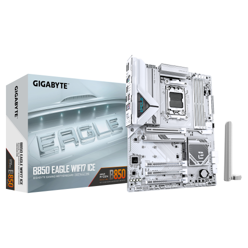 GIGABYTE B850 EAGLE WIFI7 ICE Placa base - Procesadores AMD Ryzen serie 9000, VRM digital de 8+2+2 fases, hasta 8200 MHz DDR5 (O.C.), 1x M.2 PCIe 5.0 + 2x M.2 PCIe 4.0, Wi-Fi 7, LAN 2.5 GbE, USB 3.2 Gen 2 - imagen 1