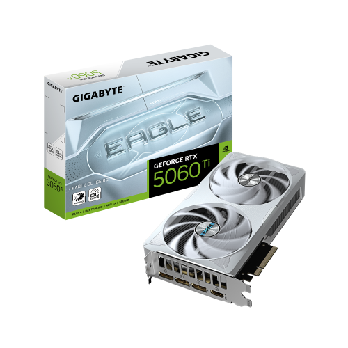 GIGABYTE GeForce RTX 5060 Ti EAGLE OC ICE 8G Tarjeta Gráfica – 8 GB GDDR7, 128 bits, PCI-E 5.0, 2617 MHz Frecuencia del núcleo, 3 x DisplayPort, 1 x HDMI, GV-N506TEAGLEOC ICE-8GD - imagen 1