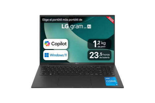 LG Gram 16Z90RU-G.AA55B ordenador portatil Intel® Core™ i5 i5-1334U Portátil 40,6 cm (16") WQXGA 16 GB LPDDR5-SDRAM 512 GB SSD Wi-Fi 6 (802.11ax) Windows 11 Home Negro - imagen 2