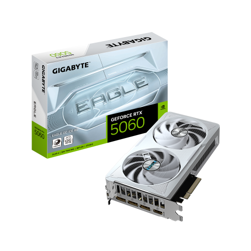 GIGABYTE GeForce RTX 5060 EAGLE OC ICE 8G Tarjeta Gráfica - 8GB GDDR7, 128bit, PCI-E 5.0, 2550 MHz Frecuencia del núcleo, 3 x DisplayPort, 1 x HDMI, GV-N5060EAGLEOC ICE-8GD - imagen 1