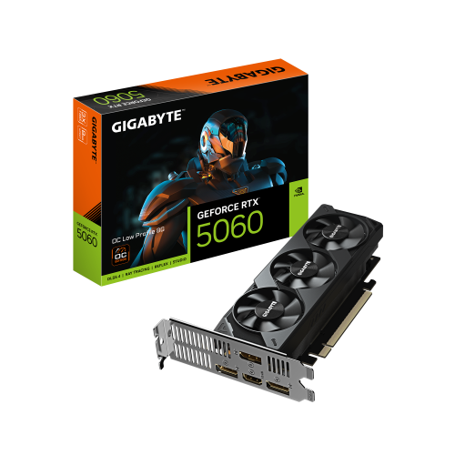 GIGABYTE GeForce RTX 5060 OC Low Profile 8G Tarjeta Gráfica - 8GB GDDR7, 128bit, PCI-E 5.0, 2512 MHz Frecuencia del núcleo, 3 x DisplayPort, 1 x HDMI, GV-N5060OC-8GL - imagen 1