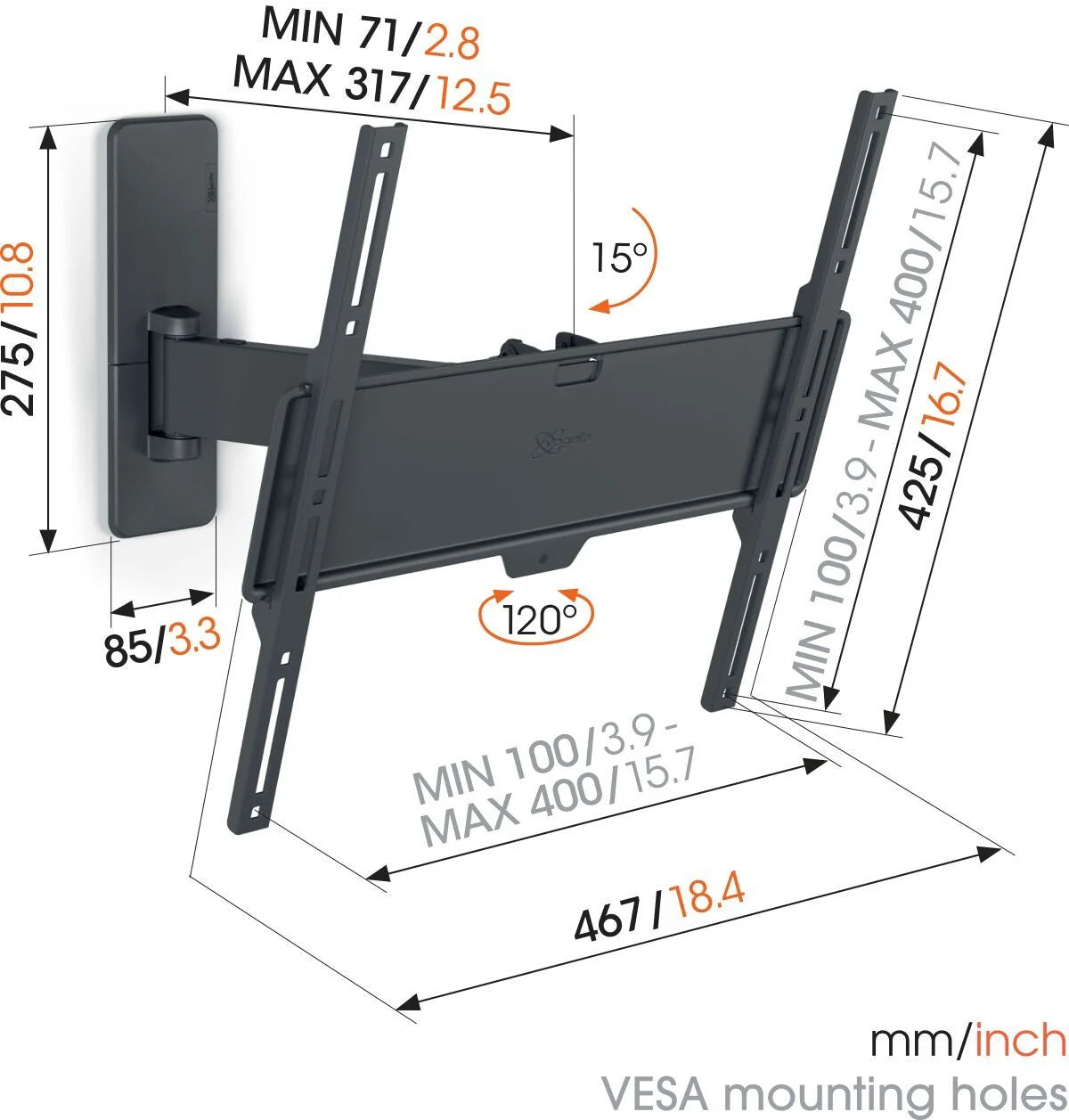 VOGELS (TVM 1425) SOPORTE TV GIRATORIO 32 A 65" HASTA 125 KILOS - imagen 3