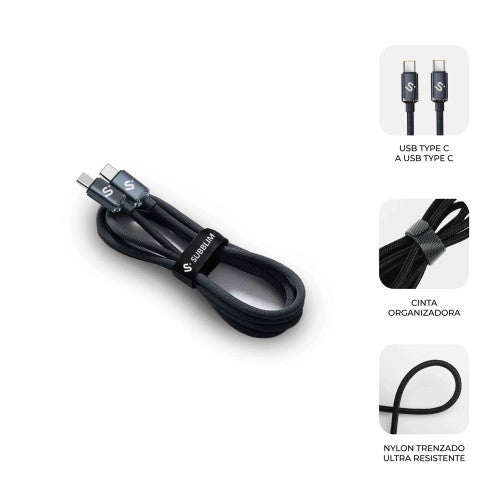 SUBBLIM CABLE OPTIMUS 60W C-C 1m BLACK - imagen 3