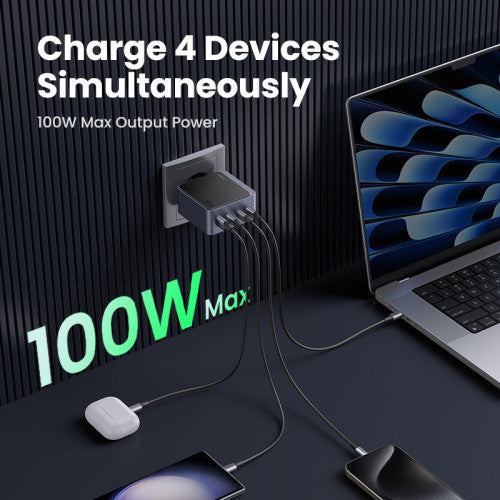 Ugreen Nexode S 100W 4-Port GaN Fast Charger EU gray Ordenador portátil, Teléfono móvil, Portátil, Batería portátil, Tableta Gris Corriente alterna Interior - imagen 2