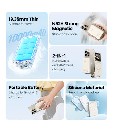 Ugreen 25208 batería externa 10000 mAh Cargador inalámbrico Beige - imagen 3