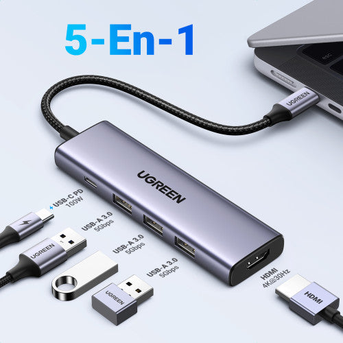 Ugreen 15596 base para portátil y replicador de puertos Alámbrico USB 3.2 Gen 1 (3.1 Gen 1) Type-A + Type-C Aluminio - imagen 3