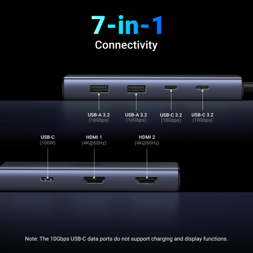Ugreen 7-in-1 USB-C Hub CM498 Acoplamiento Base Gris - imagen 3