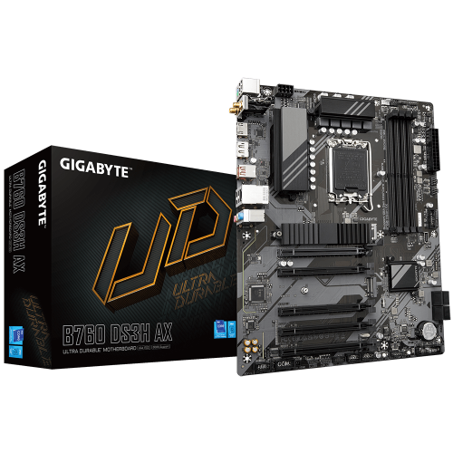 GIGABYTE B760 DS3H AX Placa Base - Compatible con procesadores Intel Core de 14ª generación, VRM digital de 8+2+1 fases, hasta 7600MHz DDR5 (OC), 2x PCIe 4.0 M.2, Wi-Fi 6E, LAN GbE, USB 3.2 Gen 2x2 - imagen 1