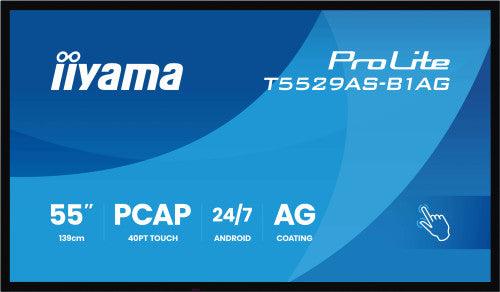 Iiyama MONITOR IIYAMA 55" ALL-IN-ONE INTERACTIVE DISPLAY/ ANDROID 14 OS/ 3840X2160, 4K UHD PANEL, 2XHDMI + USB-C (DP-ALT), 450CD/M², USB TOUCH INTERFACE, 4GB RAM / 32GB STORAGE, RS232C, USB 2X 2.0, LAN, WIFI, 24/7 OPERATION, IISHARE, (T5529AS-B1AG) - imagen 1
