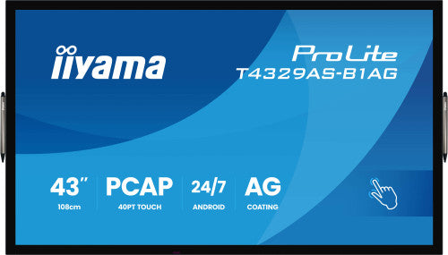 Iiyama MONITOR IIYAMA 43" ALL-IN-ONE PCAP INTERACTIVE/ ANDROID 14 OS/ 3840 x 2160/ 450CD/M² WITH TOUCH/ HDMI X2 + USB-C/RS-232C X1/ WiFi 5 - 2.4G / 5G/ RAM: 4GB, ROM: 32GB/ TOUCH THROUGH-GLASS (T4329AS-B1AG) - imagen 2