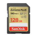 SANDISK EXTREME PLUS 128GB SDXC MEMORY CARD + 2 YEARS RESCUEPRO DELUXE UP TO 190MB/S & 90MB/S READ/WRITE SPEEDS, UHS-I, CLASS 10, U3, V30