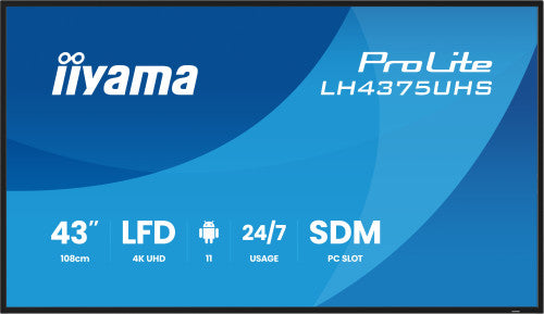 Iiyama MONITOR IIYAMA 43" (LH4375UHS-B2AG) ANDROID 11 / 3844X2160 (4K UHD) / OPERACION 24/7 /500CD / LANDSC. Y PORTRAIT / 3XHDMI / DP / RJ45 / VESA 400X400 / ALTAVOCES 2X10W - imagen 1