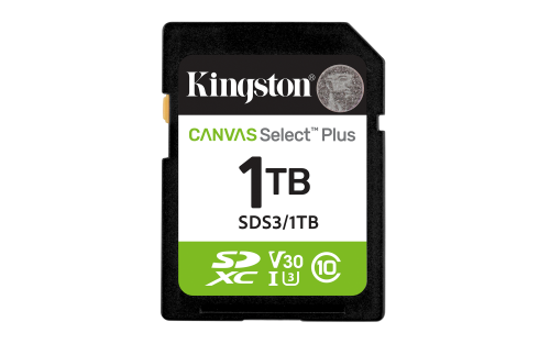 Kingston Technology 1 TB SDXC Canvas Select Plus Gen3 150 MB/s C10 UHS-I U3 V30 - imagen 1