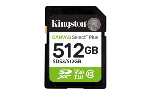 Kingston Technology 512 GB SDXC Canvas Select Plus Gen3 150 MB/s C10 UHS-I U3 V30 - imagen 1