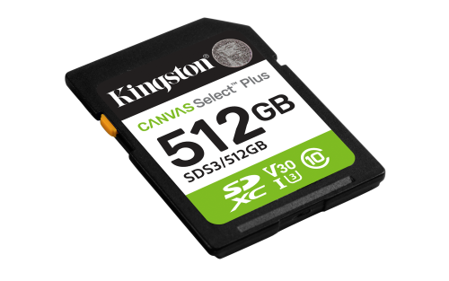 Kingston Technology 512 GB SDXC Canvas Select Plus Gen3 150 MB/s C10 UHS-I U3 V30 - imagen 2