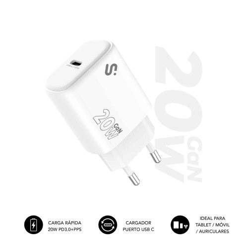 SUBBLIM Cargador USB-C GaN 20W , Power Delivery 3.0 & PPS, Enchufe Rápido para iPhone 16-12, iPad, Galaxy S24-S20, Pixel 9-6, Xiaomi, Ultraportátil, Seguro y Certificado - imagen 1