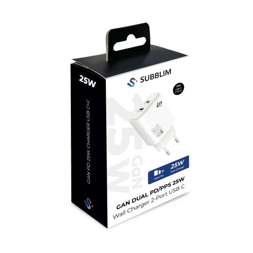 SUBBLIM CARGADOR GAN 25W CHARGER USB C+C - imagen 2