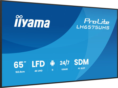 Iiyama MONITOR IIYAMA 65" (LH6575UHS-B1AG)3840X2160, UHD IPS PANEL, OPERACION 24/7 500CD/M, LANDSCAPE PORTRAIT, SIGNAL FAILOVER, SPEAKERS 2X 10W, MULTIPLE INPUTS (DVI-I (VGA),HDMI 3X, DP-OUT ,USB 2.0 X2, WIFI, LAN, MEDIA PLAY USB PORT, CONTROL LAN/RS232 - imagen 3