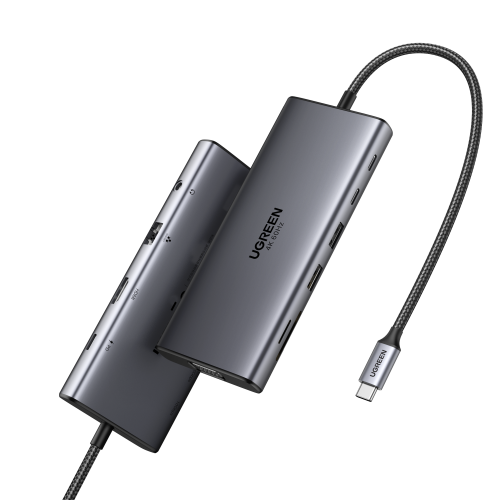 Ugreen 11-in-1 USB-C Hub to 3x USB-C/2x USB-A/HDMI/VGA/RJ45/SD/TF/3.5mm - Gray Acoplamiento Base Gris - imagen 1