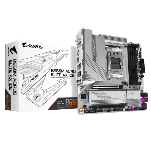 GIGABYTE B650M AORUS ELITE AX ICE Placa base - AMD Ryzen serie 9000, VRM de 12+2+2 fases, hasta 8000 MHz DDR5 (OC), 1xPCIe 5.0 + 1xPCIe 4.0 M.2, LAN 2,5 GbE, WIFI 6E, USB 3.2 Gen 2x2 - imagen 1