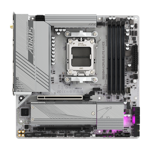 GIGABYTE B650M AORUS ELITE AX ICE Placa base - AMD Ryzen serie 9000, VRM de 12+2+2 fases, hasta 8000 MHz DDR5 (OC), 1xPCIe 5.0 + 1xPCIe 4.0 M.2, LAN 2,5 GbE, WIFI 6E, USB 3.2 Gen 2x2 - imagen 2